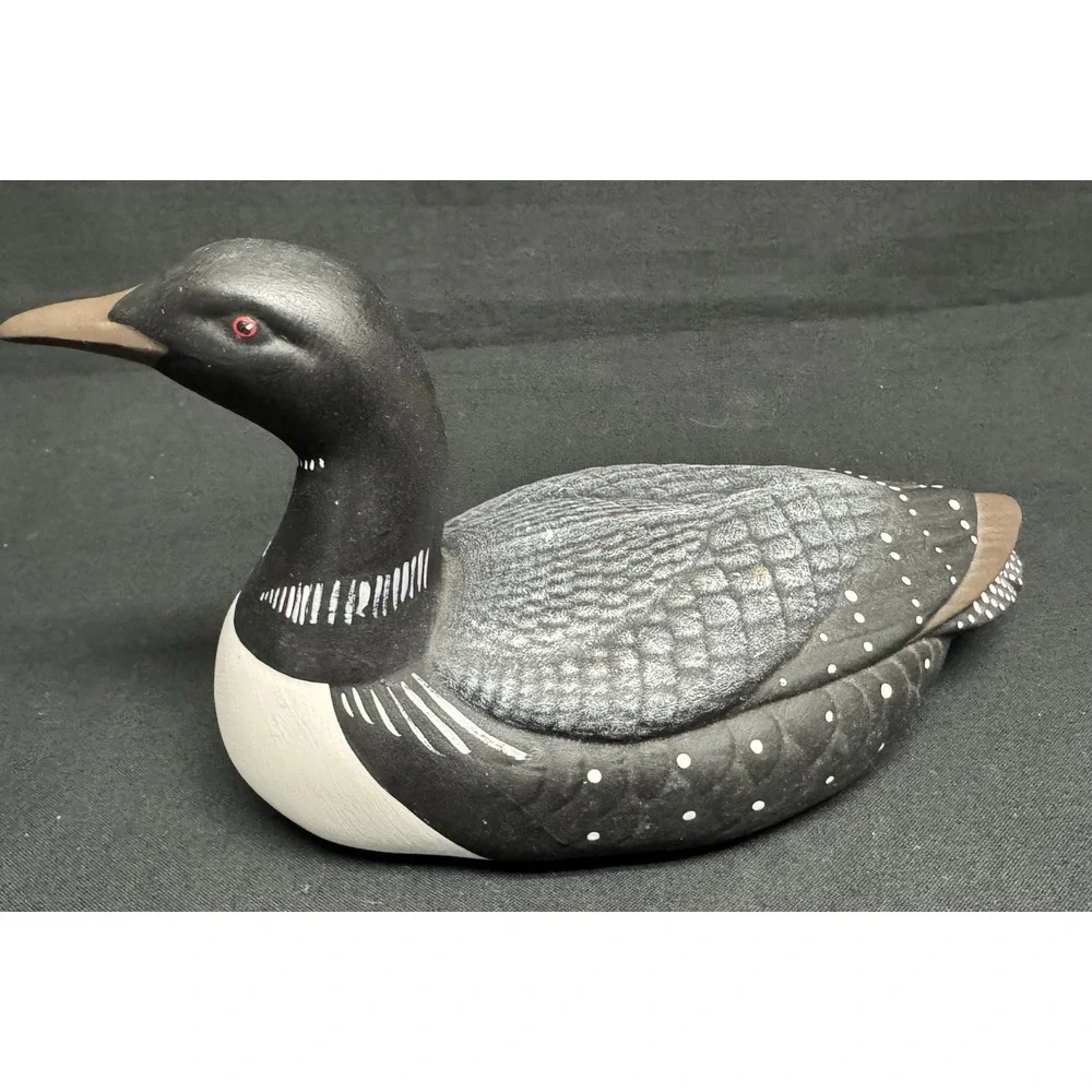 Hand Painted Ceramic Duck Figurine Black & White & Grey 9
